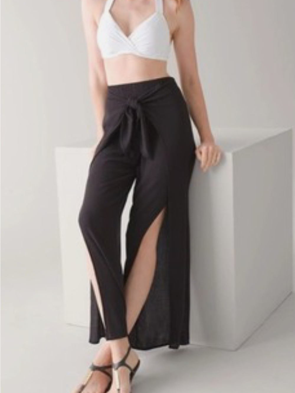 WHBM white Split-Leg Tie Front Wrap Beach Pants, size XS, NWT